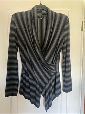 Ronen Chen Black and Gray Striped Draped Cardigan